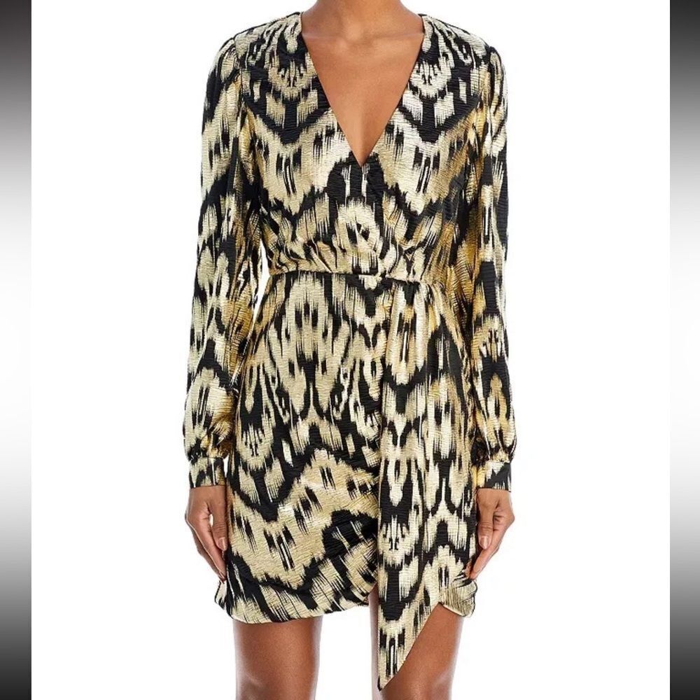 Black + Champagne Gold Foil Printed Long Sleeve Dress